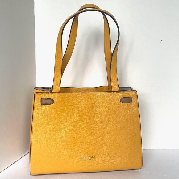 Kate Spade Large Lane Shoulder Bag Yellow Pebbled Leather Hobo Satchel Tote - Picture 1 of 12